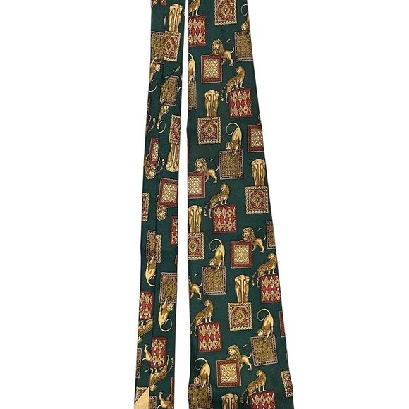 Salvatore Ferragamo Mens Green Lion Lioness Designer Silk Neck Tie Luxury - Picture 3 of 13